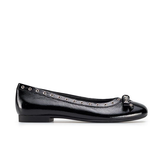 Chrissy Flat Flat Paul Green Shoes 5.5 Black Crinkled Patent