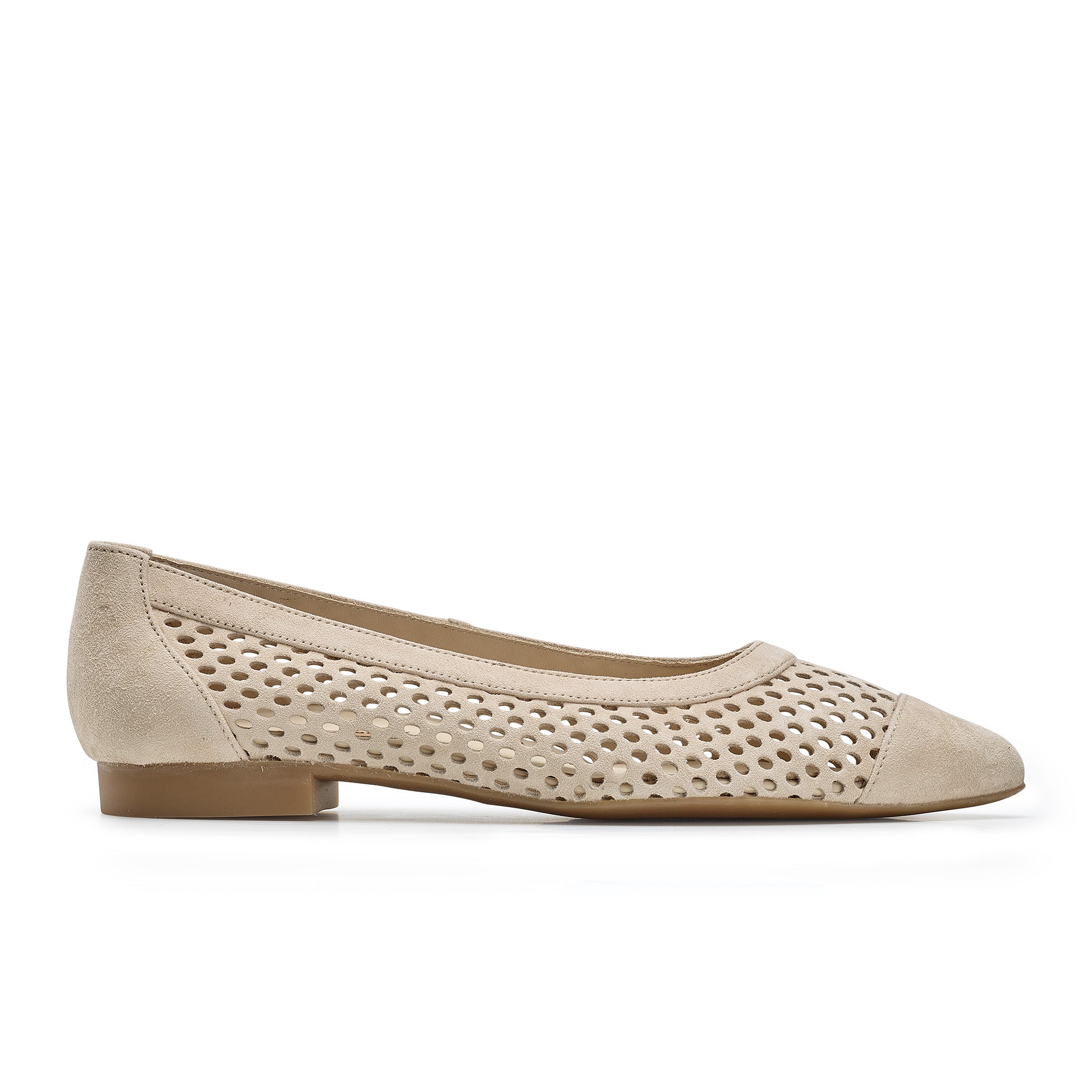 Women's Deanna Flat - Biscuit Perforated Suede Ballet