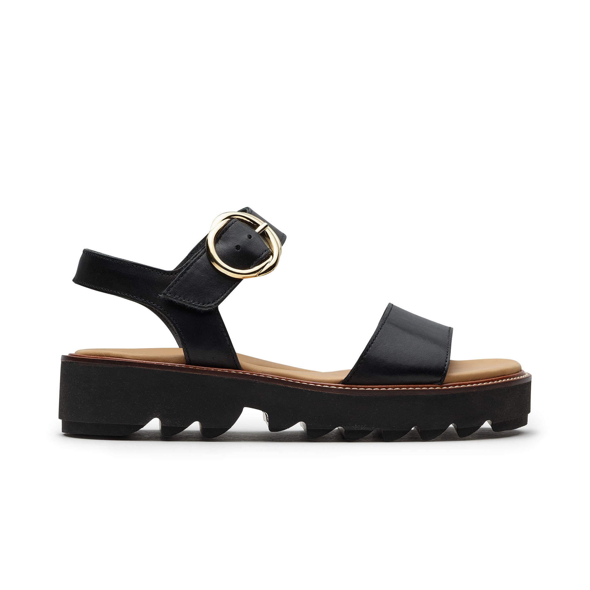 Women's Darcy Sandal - Black Leather Lug Sole – Paulgreenshoes.com