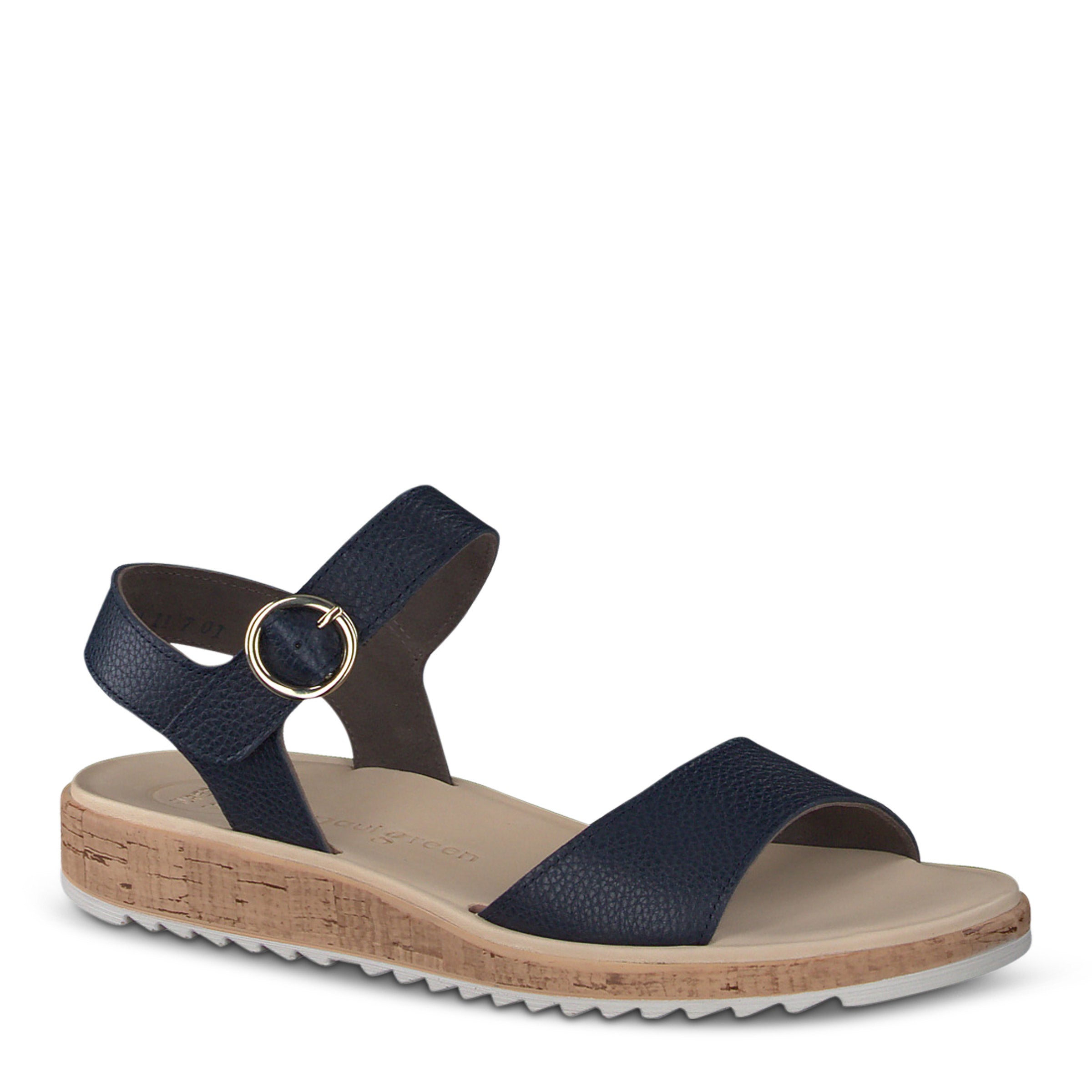 Sandalias Paul Green Mujer 7134-035 - Piel Lisa Azul, Tacón Cuña | Ajuste De Velcro