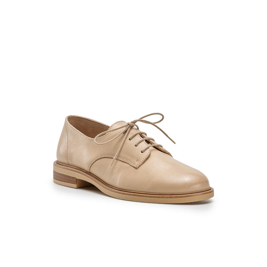 Womens Sand Natural Leather Oxford- Paul Green Shoes Dillon Oxford- 3/4 View view 3