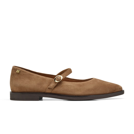 Womens Nut Suede Flat- Paul Green Shoes Carla Flat- Side View view 1
