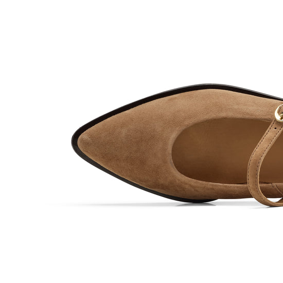 Womens Nut Suede Flat- Paul Green Shoes Carla Flat-  Closeup Toe Box View view 2