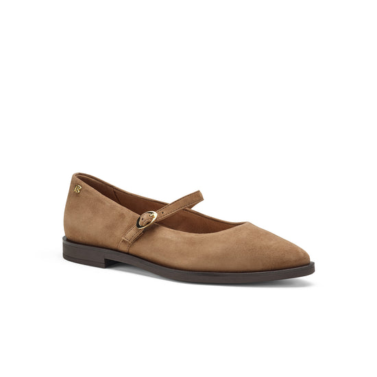 Womens Nut Suede Flat- Paul Green Shoes Carla Flat- 3/4 Angle View view 3