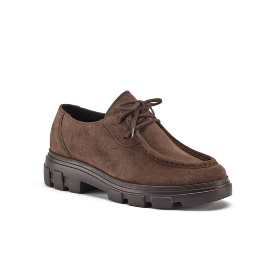Womens Wood Suede Oxford- Paul Green Shoes Freemont Lug- 3/4 View view 3