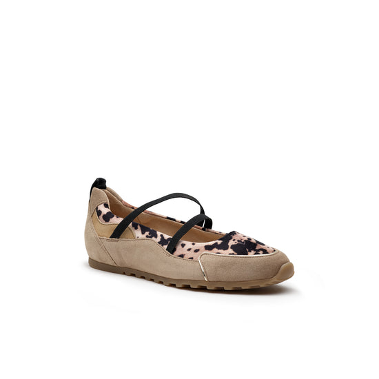 Womens Almond Sand Suede Flat- Paul Green Shoes Dynamic Flat- 3/4 View view 3