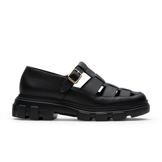Womens Black Leather Loafer- Paul Green Shoes Drea Loafer- Side View view 1
