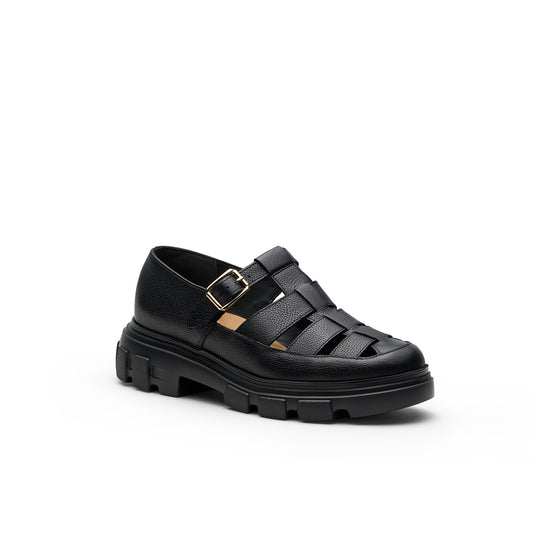 Womens Black Leather Loafer- Paul Green Shoes Drea Loafer- 3/4 Angle View view 3