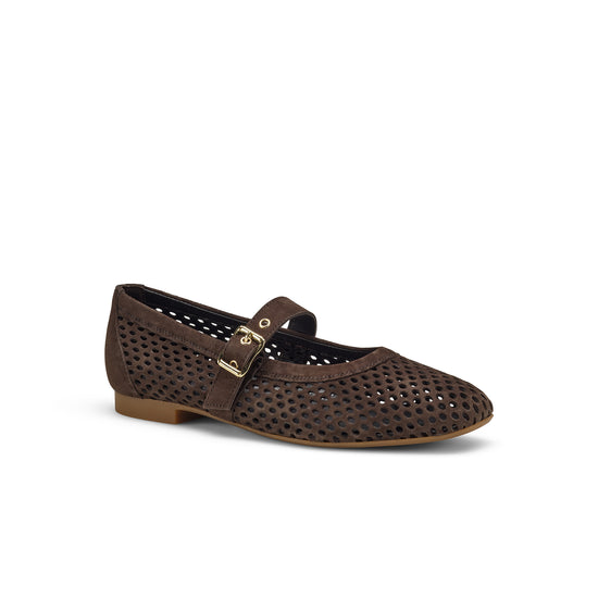 Womens Moro Suede Flat- Paul Green Shoes Dana Flat- 3/4 Angle View view 3