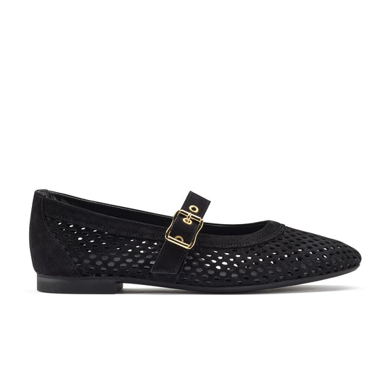 Womens Black Suede Flat- Paul Green Shoes Dana Flat- Side View view 1