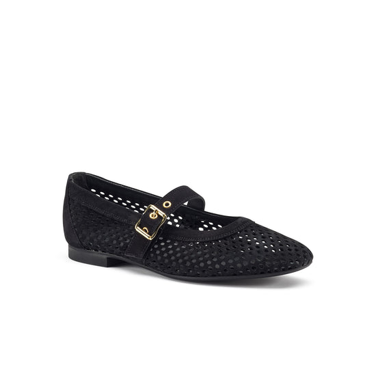 Womens Black Suede Flat- Paul Green Shoes Dana Flat- 3/4 View view 3