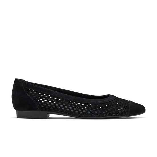 Womens Black Suede Flat- Paul Green Shoes Deanna Flat- Side View view 1