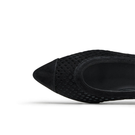 Womens Black Suede Flat- Paul Green Shoes Deanna Flat- Closeup Toebox View view 2