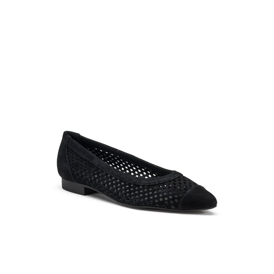 Womens Black Suede Flat- Paul Green Shoes Deanna Flat- 3/4 View view 3