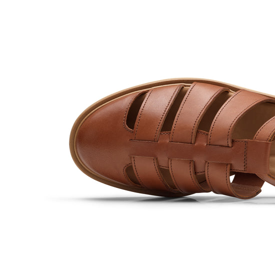 Womens Cognac Leather Sandal- Paul Green Shoes Eris Sandal- Closeup Toebox View view 2