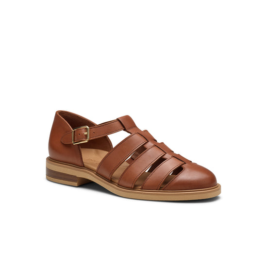 Womens Cognac Leather Sandal- Paul Green Shoes Eris Sandal- 3/4 View view 3