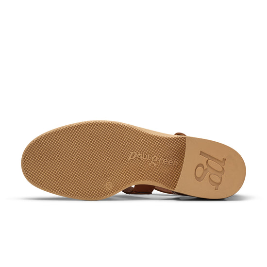 Womens Cognac Leather Sandal- Paul Green Shoes Eris Sandal- Bottom Sole View view 4