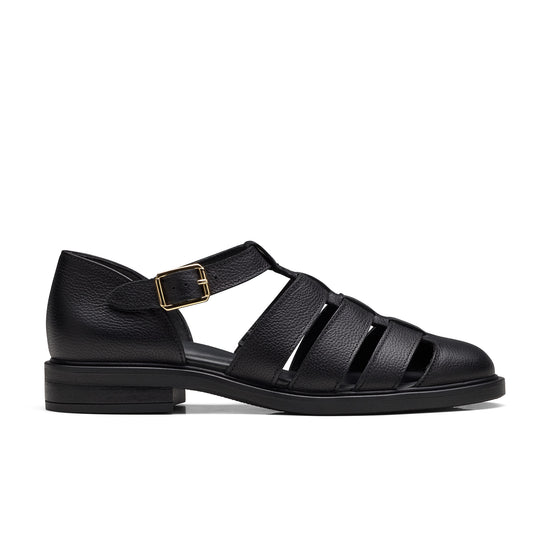 Womens Black Leather Sandal- Paul Green Shoes Eris Sandal- Side View view 1