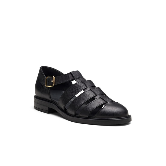 Womens Black Leather Sandal- Paul Green Shoes Eris Sandal- 3/4 View view 3