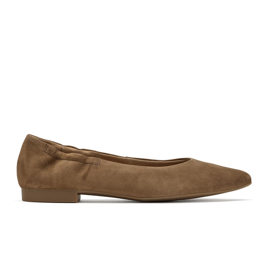 Womens Nut Soft Suede Flat- Paul Green Shoes Elly Flat- Side View view 1