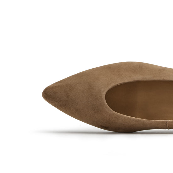 Womens Nut Soft Suede Flat- Paul Green Shoes Elly Flat- Closeup Toebox View view 2