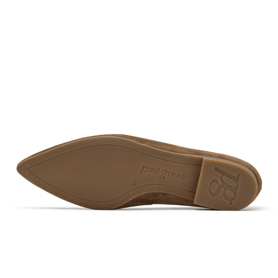 Womens Nut Soft Suede Flat- Paul Green Shoes Elly Flat- Bottom Sole View view 4