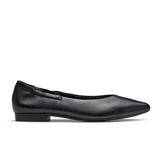 Womens Black Leather Flat- Paul Green Shoes Elly Flat- Side View view 1