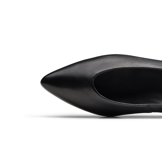 Womens Black Leather Flat- Paul Green Shoes Elly Flat- Closeup Toebox View view 2