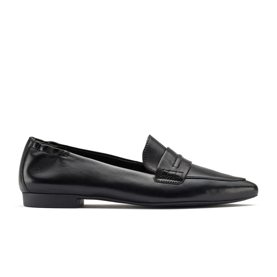 Womens Black Leather Loafer- Paul Green Shoes Ferara Loafer- Side View view 1