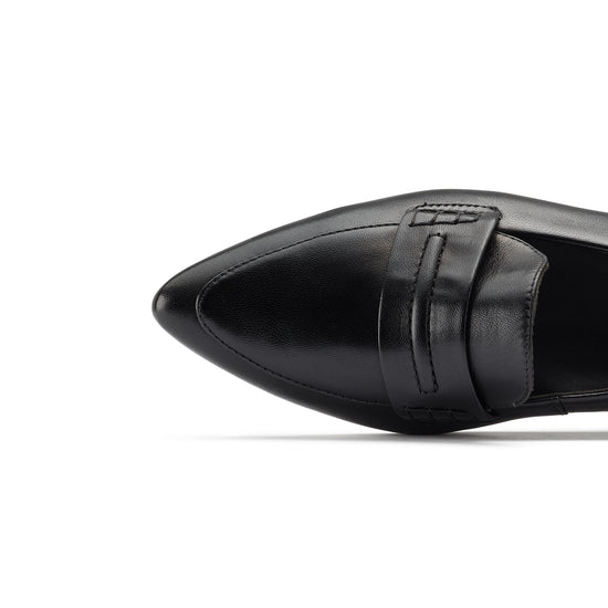 Womens Black Leather Loafer- Paul Green Shoes Ferara Loafer- Closeup Toebox View view 2