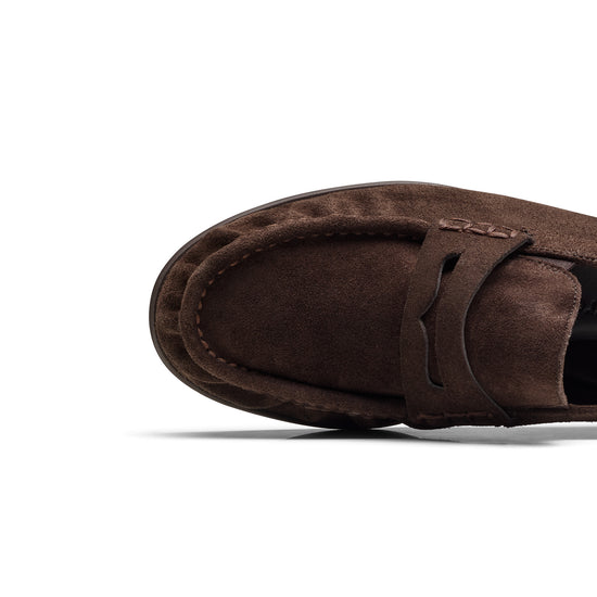 Womens Mocca Soft Suede Loafer- Paul Green Shoes Emmy Loafer- Closeup Toebox View view 2