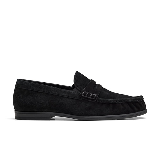 Womens Black Soft Suede Loafer- Paul Green Shoes Emmy Loafer- Side View view 1