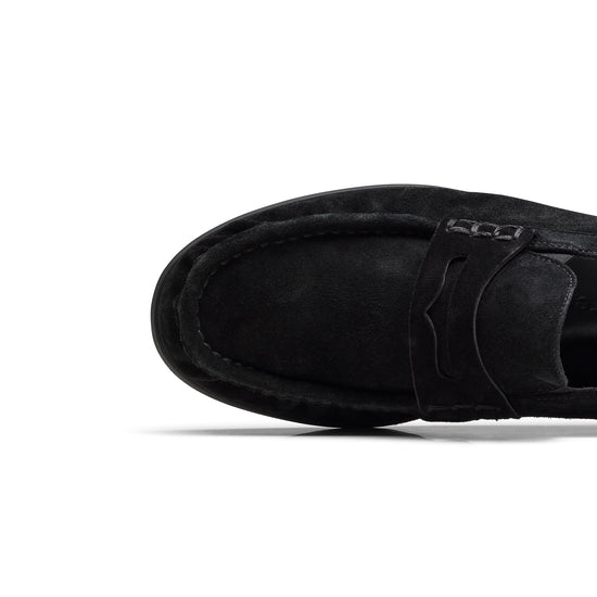Womens Black Soft Suede Loafer- Paul Green Shoes Emmy Loafer- Closeup Toebox View view 2