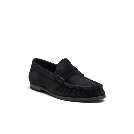 Womens Black Soft Suede Loafer- Paul Green Shoes Emmy Loafer- 3/4 View view 3