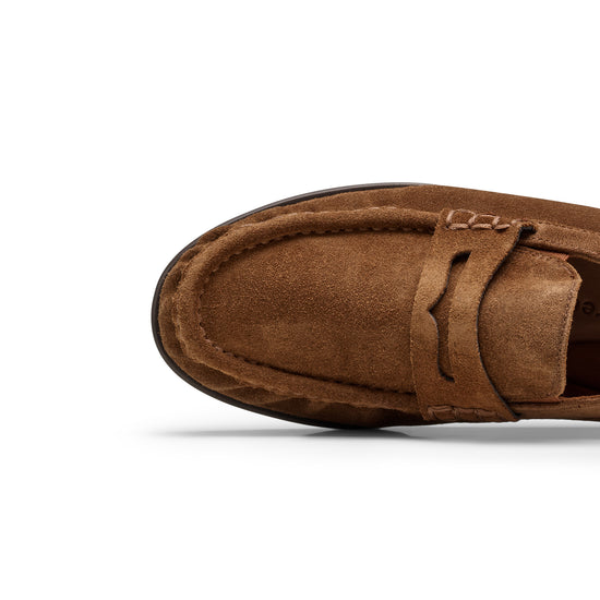 Womens Toffee Soft Suede Loafer- Paul Green Shoes Emmy Loafer- Closeup Toebox View view 2