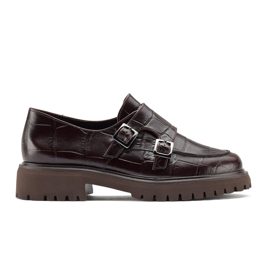 Womens Moro Croco Leather Oxford- Paul Green Shoes Flemming Lug- Side View view 1