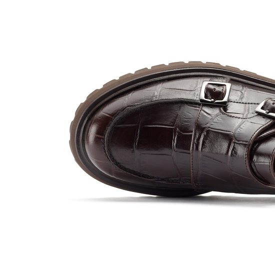 Womens Moro Croco Leather Oxford- Paul Green Shoes Flemming Lug- Closeup Toebox View view 2