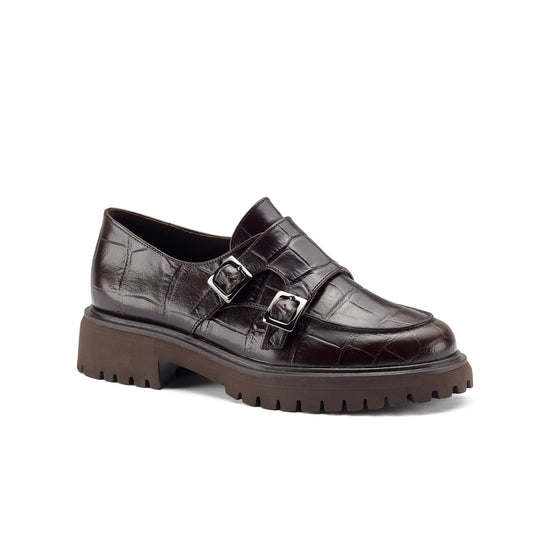 Womens Moro Croco Leather Oxford- Paul Green Shoes Flemming Lug- 3/4 View view 3