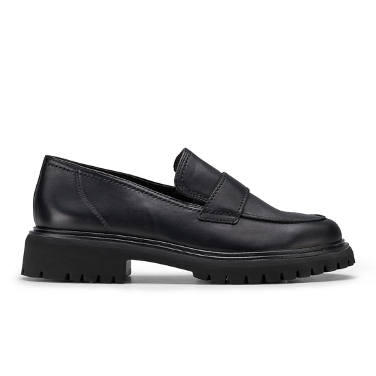 Womens Black Leather Loafer- Paul Green Friendly Loafer- Side Profile View view 1