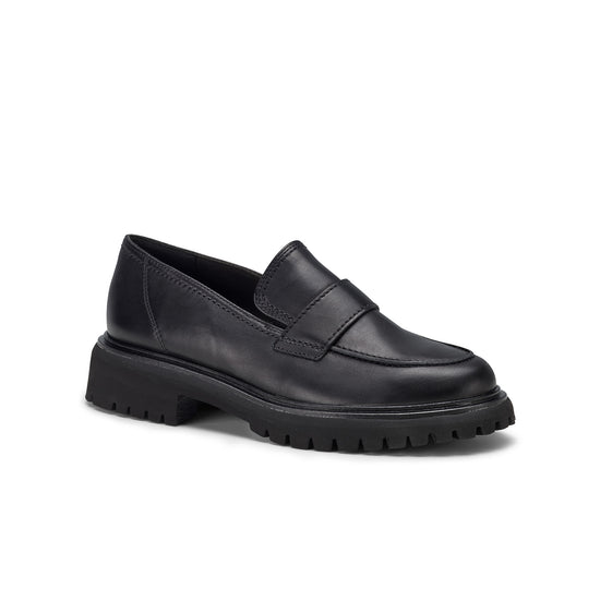 Womens Black Leather Loafer- Paul Green Friendly Loafer- 3/4 Angle View view 3