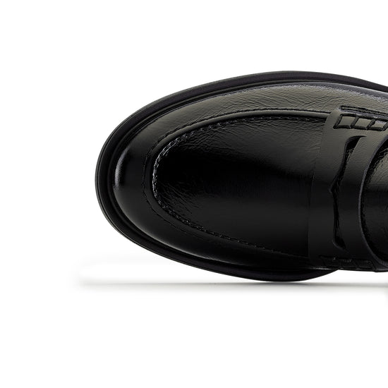 Womens Black Leather Flat- Paul Green Flora Flat- Closeup Toe Box View view 2