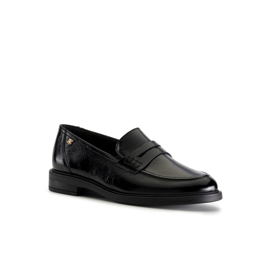 Womens Black Leather Flat- Paul Green Flora Flat- 3/4 Angle View view 3