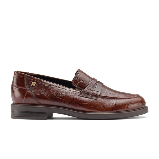 Womens Nougat Croco Leather Loafer- Paul Green Shoes Flora Loafer- Side View view 1