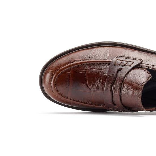 Womens Nougat Croco Leather Loafer- Paul Green Shoes Flora Loafer- Closeup Toebox View view 2