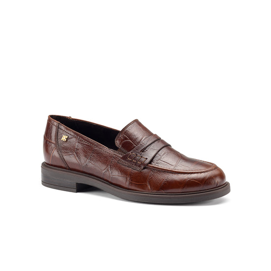 Womens Nougat Croco Leather Loafer- Paul Green Shoes Flora Loafer- 3/4 View view 3