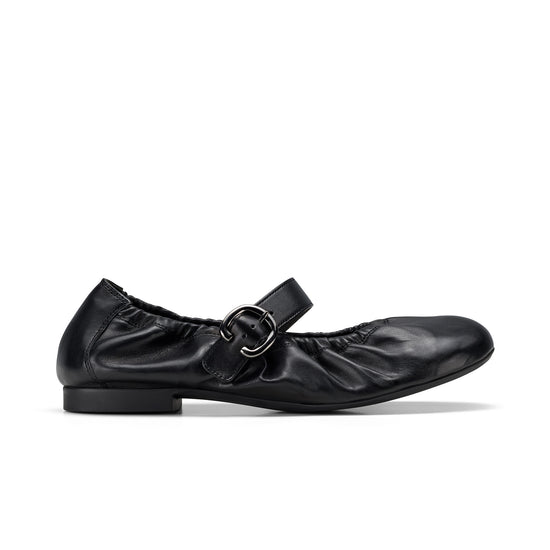 Womens Black Leather Flat- Paul Green Ferguson Flat- Side Profile View view 1