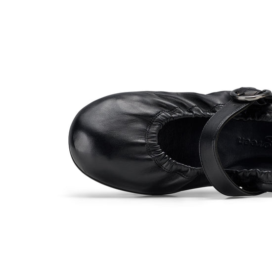 Womens Black Leather Flat- Paul Green Ferguson Flat- Closeup Toe Box View view 2
