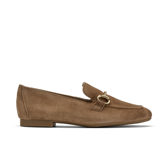 Womens Nut Suede Flat- Paul Green Shoes Daphne Flat- Side View view 1