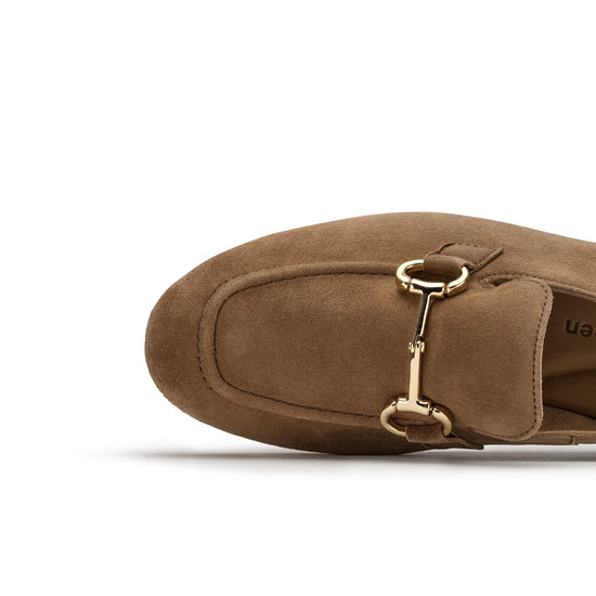 Womens Nut Suede Flat- Paul Green Shoes Daphne Flat- Closeup Toebox View view 2