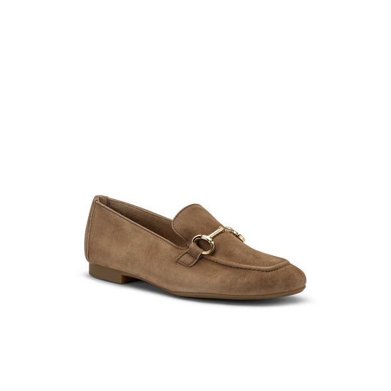 Womens Nut Suede Flat- Paul Green Shoes Daphne Flat- 3/4 View view 3